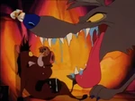 Timon and Pumbaa almost getting eaten by the wild dog