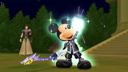 Mickey stealing the star shard while  looks on in Kingdom Hearts Birth by Sleep.