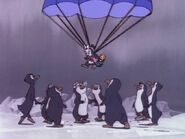 Skittles parachutes down safely.