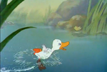 Even after losing her at the water's edge, Ugly Duckling continues to flee for his life...