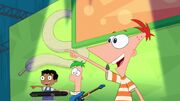 Phineas, Ferb, and Baljeet at the aglet concert.