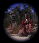 Long John Silver unhappily marooned on an island.