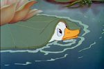 Not realizing the decoy isn't a real duck, Ugly Duckling hides, expecting it to be mad at him