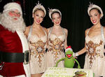 Santa Claus with Kermit and the Rockettes for Kermit's 50th Anniversary Tour.