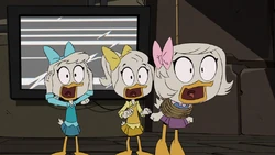 June (left), May (middle), and April/Webby (right) in the series finale of the DuckTales reboot.