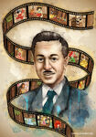 A Fan-Art picture of Walt Disney and all of the films he and his company made before he passed away.