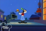 Goofy on the roof looking for Pooh