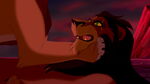 Simba choking Scar to make him reveal the truth about Mufasa's death to the pride