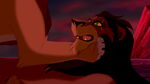 Simba choking Scar to make him reveal the truth about Mufasa's death to the pride.