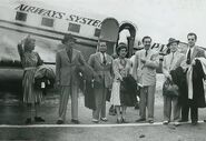 Left to right: Hazel Sewell, William Cottrell, Ted Sears, Lillian, Walt Disney, Norman Ferguson and Frank Thomas