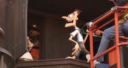 Doofenshmirtz audio-animatronic being put into the attraction at Epcot.
