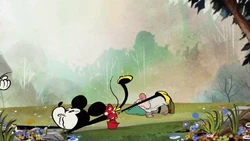 Minnie trips over Sleepy in Mickey Mouse.