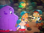 The crew and Purple Octopus play ball