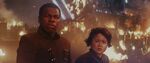 Finn and Rose surprised when they see BB-8 controlling a First Order AT-ST.