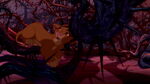 Simba escapes from the hyenas