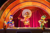 The refurbished Donald, José, and Panchito animatronics in the Gran Fiesta Tour attraction