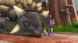 Loretta meets her favorite dinosaur.