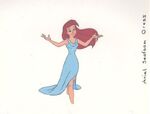 A rare cel of Ariel in her sparking, seafoam dress when she walks on the shore in a human form.