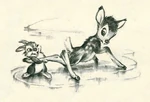 Bambi and Thumper playing on the ice by Marc Davis
