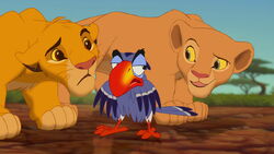 Zazu as caretaker of Simba and Nala.