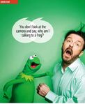 Ricky Gervais with Constantine from Muppets Most Wanted.