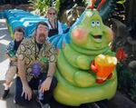 Joe Ranft in front of the Heimlich train on Heimlich's Chew Chew Train