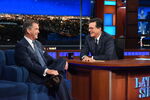 Pierce Brosnan visiting The Late Show with Stephen Colbert in August 2016.