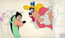 Goofy and a Beagle boy in an animation cel of a deleted scene.