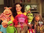 Sandra Bullock with Kermit the Frog, Gonzo, Rizzo the Rat, Clifford, Andy and Randy Pig, Johnny Fiama, Sal Minella, and Nigel.
