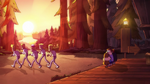 The band leaves for the woods.