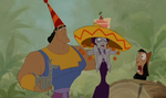 Kuzco realizing Pacha was right about Yzma plotting to kill him.