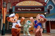 Duffy, ShellieMay and Gelatoni posing at the Main Street Cinema in Main Street, U.S.A. at Hong Kong Disneyland.