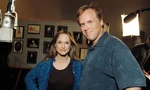 Holly Hunter with Brad Bird behind the scenes of The Incredibles.
