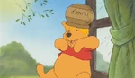 Winnie the Pooh has a honeypot on his head