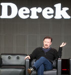 Ricky Gervais speaks at the Derek panel at the 2013 Winter TCA Tour.