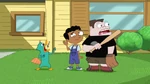 Perry swallows his watch while Buford and Baljeet's backs are turned