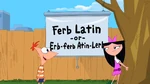 Isabella and Phineas at a Ferb Latin lesson board