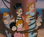 Juan, sus hermanos y los Niños Perdidos capturados por los piratas.