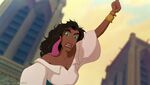 Esmeralda declaring justice against Frollo's orders