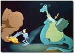 The Reluctant Dragon and Sir Giles faking the fight