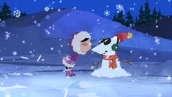 Isabella kisses Phineas Snowman