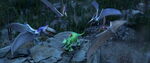 The pterodactyls surround Arlo and Spot