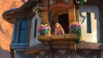 Rapunzel singing from the window of the tower