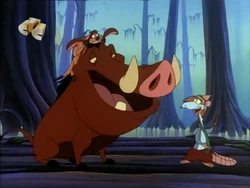 Boudreaux about to guide Timon and Pumbaa.
