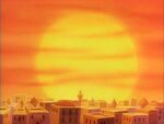 The view of Agrabah with a sunset before Genie blasted Aladdin along with Carpet into outer space for a quick chat about Mechanicles and Gregarius in the series episode, "I Never Mechanism I Didn't Like".