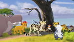 Badili is confronted by the Lion Guard for stealing the galagos' tree