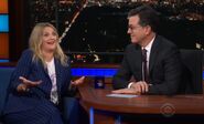 Drew Barrymore visiting The Late Show with Stephen Colbert in March 2017.