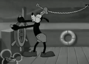 Goofy mimicking a scene from Steamboat Willie