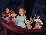 Wendy and boys cheering "Hook is a Codfish a Codfish a Codfish"