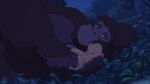 Baby Tarzan sleeping with Kala.